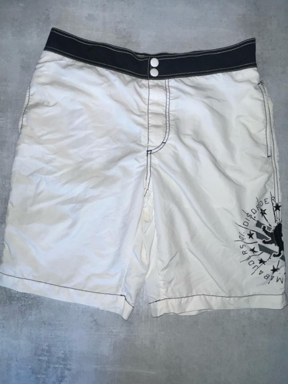 Express Men's White Swim Trunks with Black Waistband